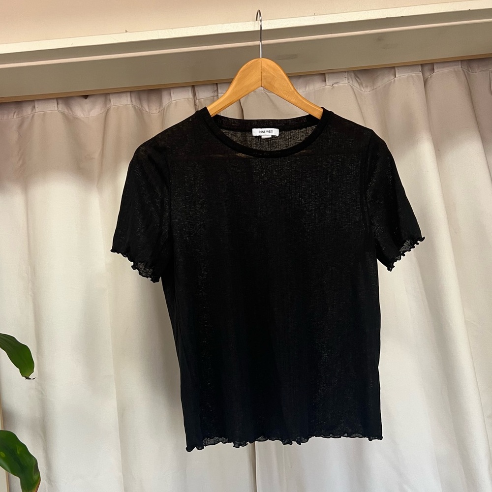 Lightweight black lettuce trim womens shirt